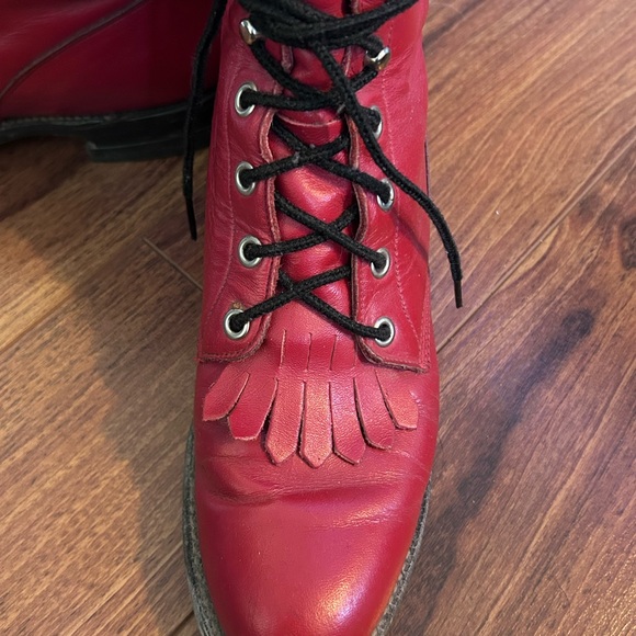 Vintage Justin Roper Cherry Red Leather Lace Up Boots - Picture 3 of 13